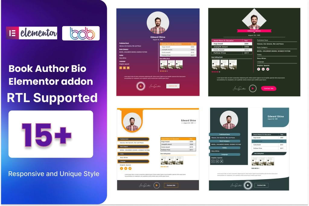 Download Book Author Bio addon for elementor
