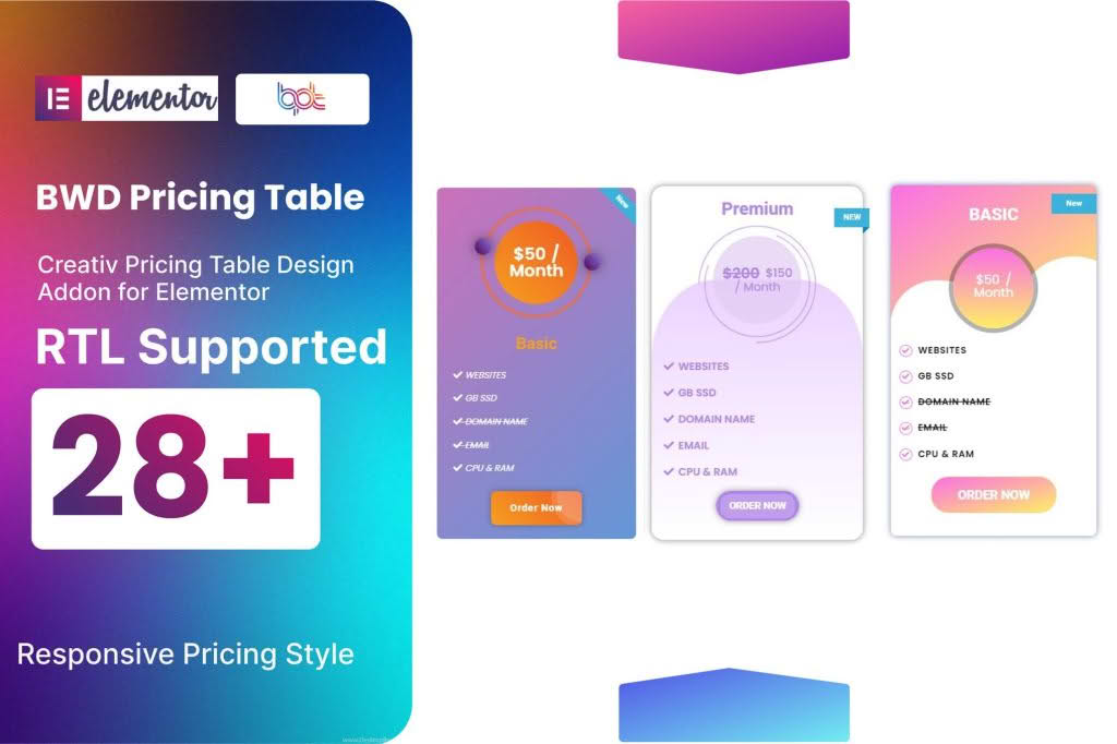 Download Pricing Table addon for elementor