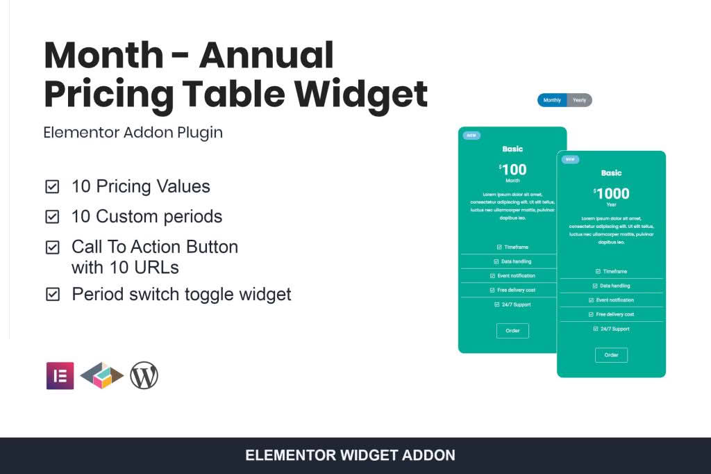 Download Month - Annual Pricing Table Widget For Elementor