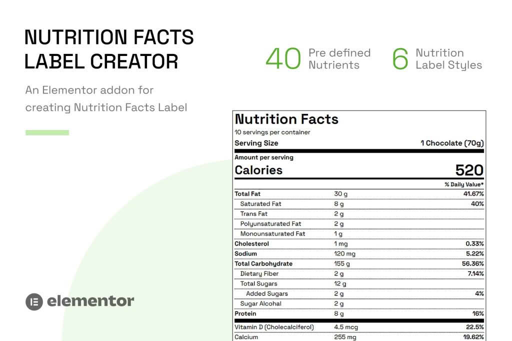 Download Nutrition Facts Label Creator for Elementor