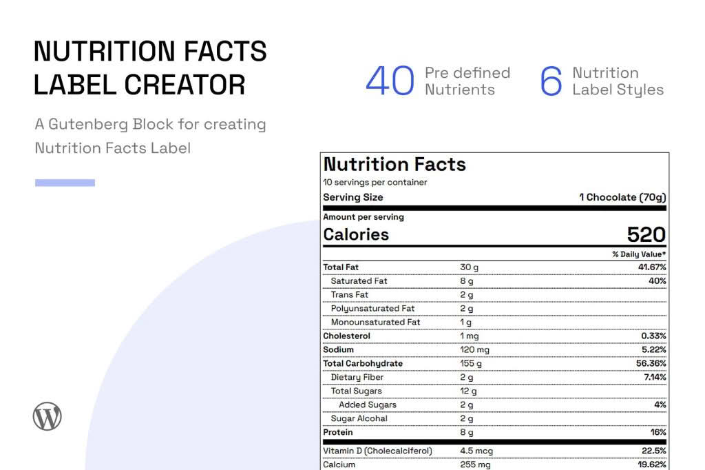 Download Nutrition Facts Label Creator for Gutenberg