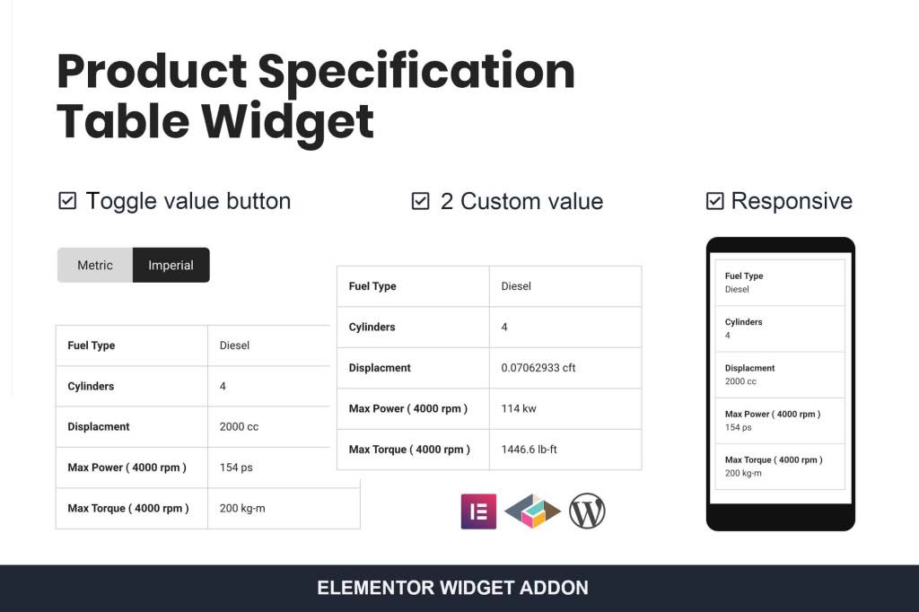 Download Product Specification Table Widget For Elementor