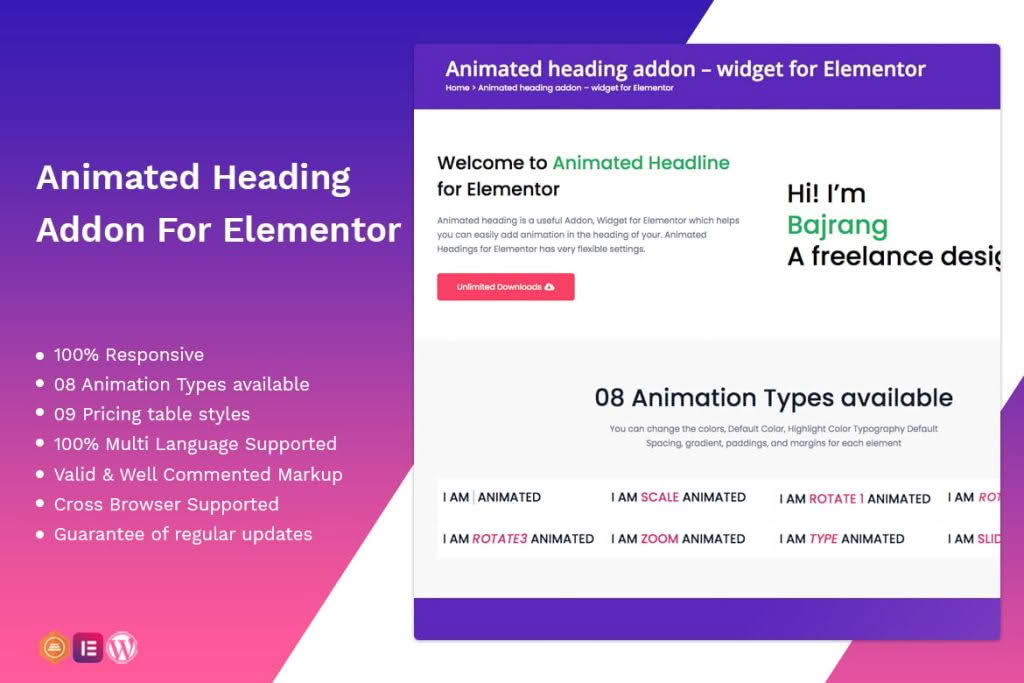Download Animated heading addon - widget for Elementor