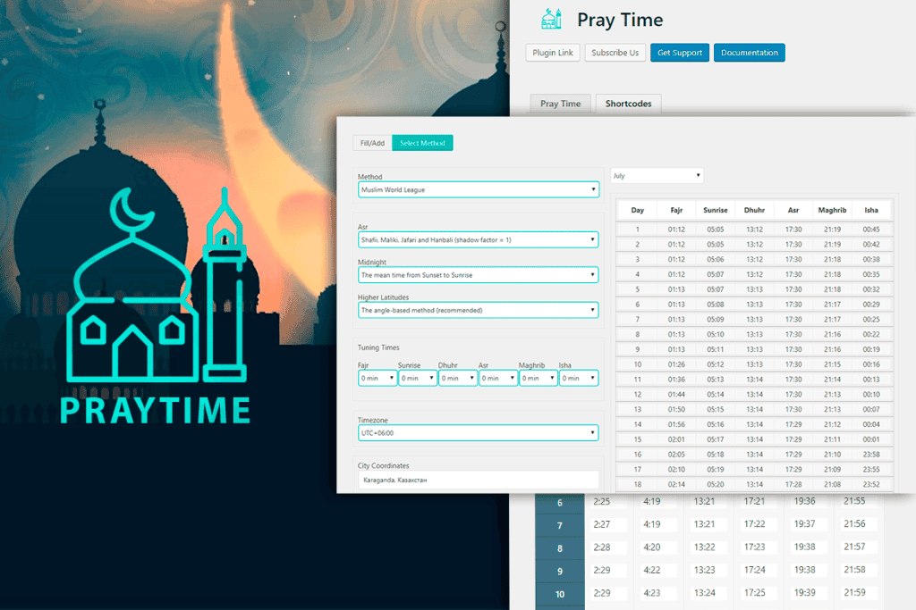 Download PrayTimes - Islamic Prayer Time WordPress Plugin