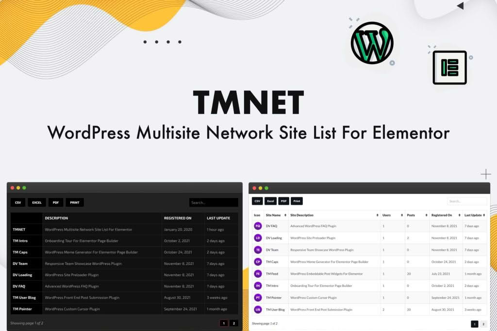 Download TMNET WordPress Multisite Site List For Elementor