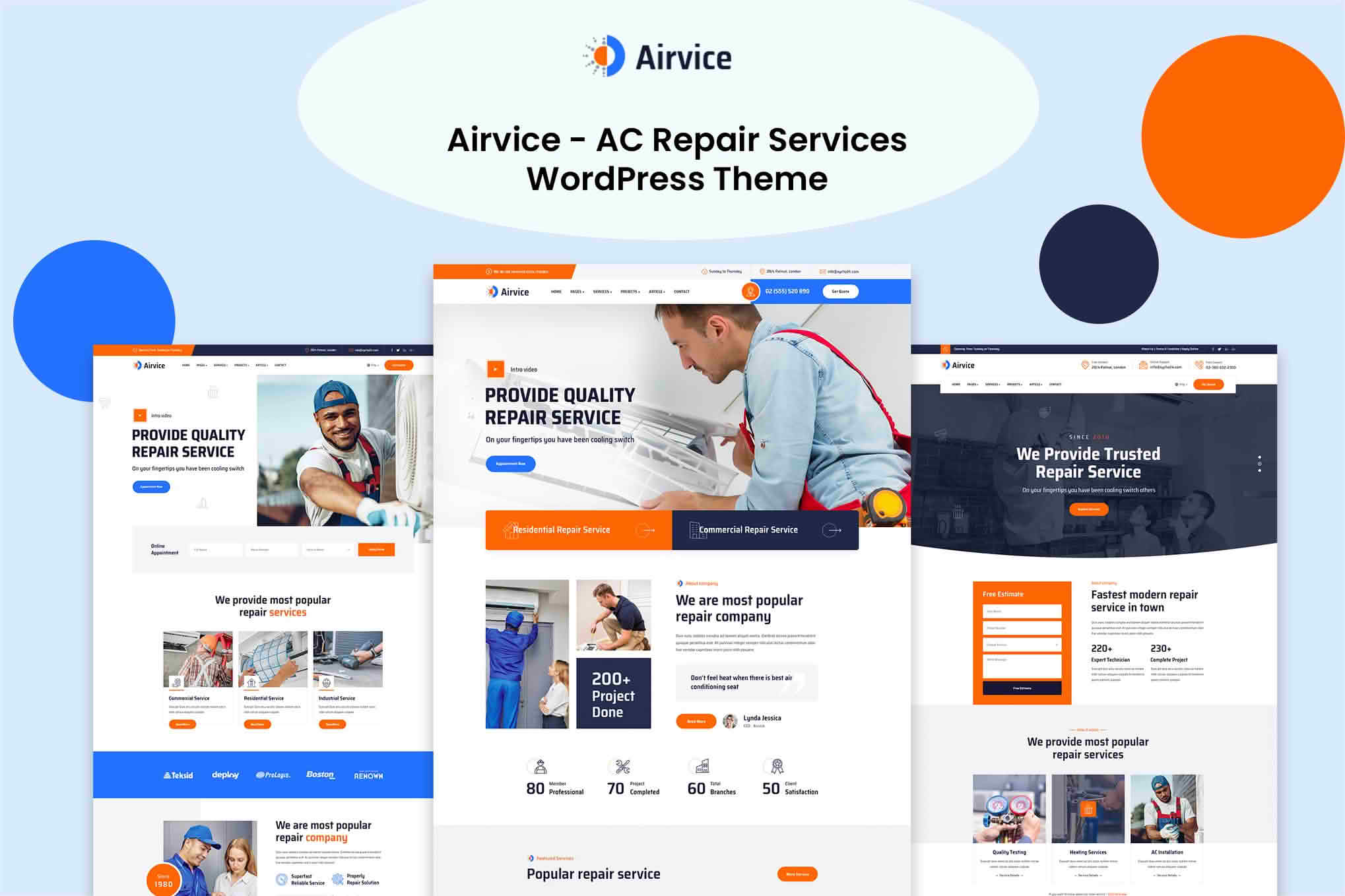 Download Airvice - AC Repair Services WordPress Theme + RTL GPL WordPress Plugin