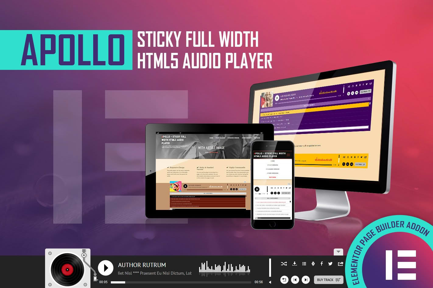 Download Apollo - HTML5 Audio Player - Elementor Widget