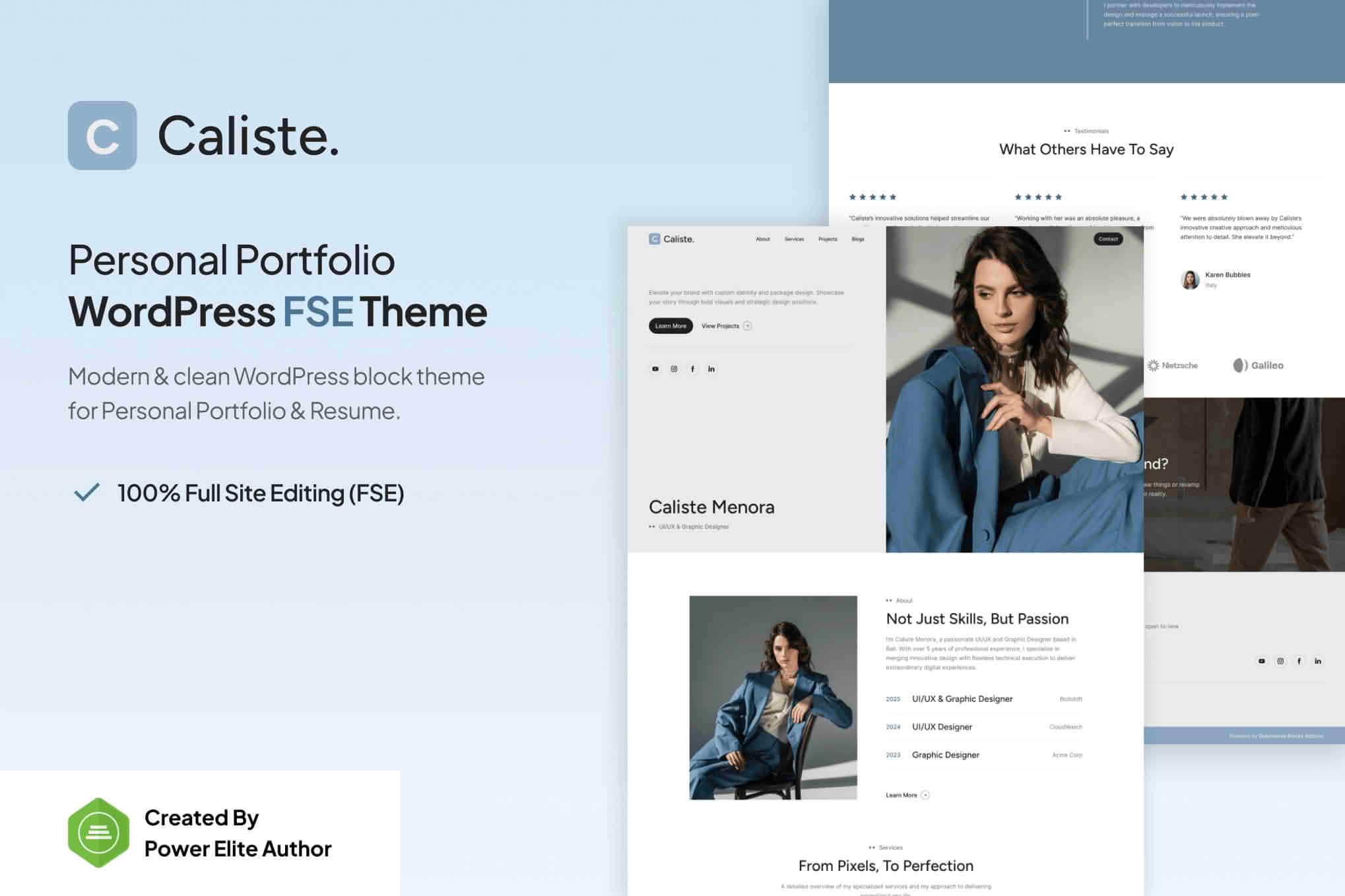 Caliste – Personal Portfolio CV & Resume Gutenverse FSE WordPress Block Theme