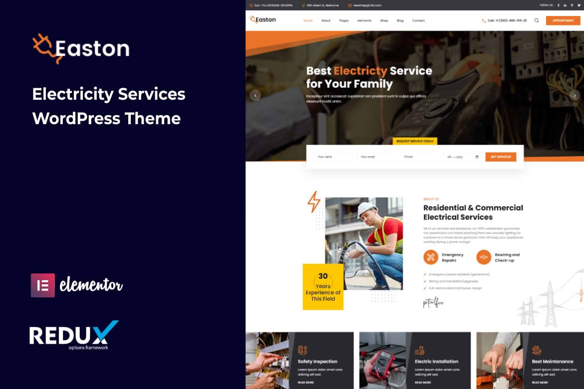Download Easton - Electricity Services WordPress Theme GPL WordPress Plugin