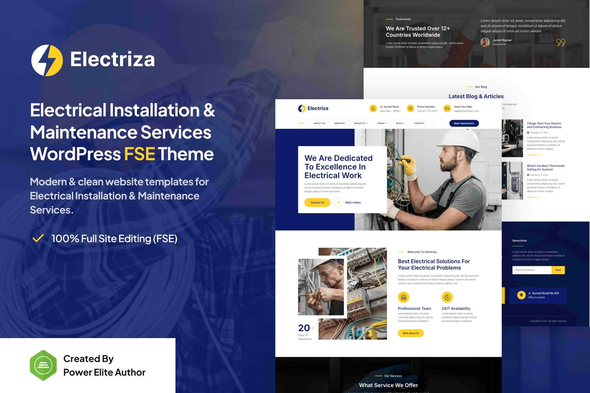 Download Electriza – Electrical Installation & Maintenance Services FSE WordPress Theme GPL WordPress Plugin