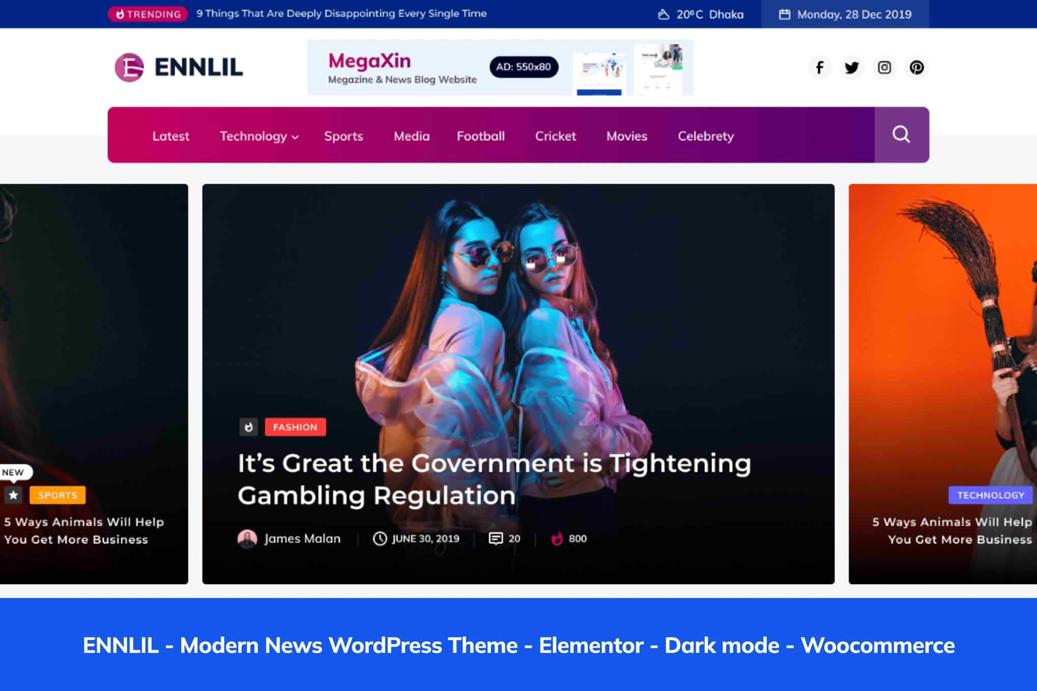 Download Ennlil - Modern Magazine WordPress Theme + WooCommerce GPL WordPress Plugin