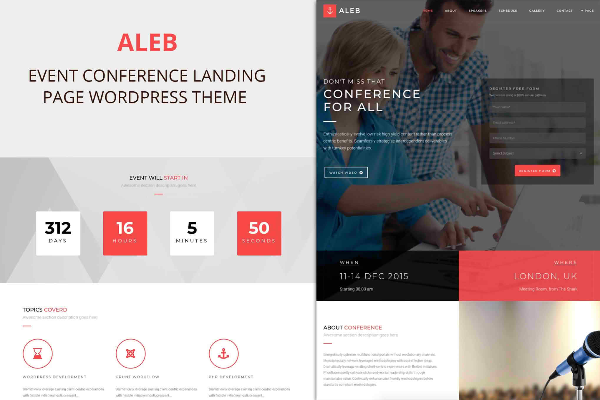 Download Event Landing Page WordPress Theme for Conference Marketing - Aleb GPL WordPress Plugin