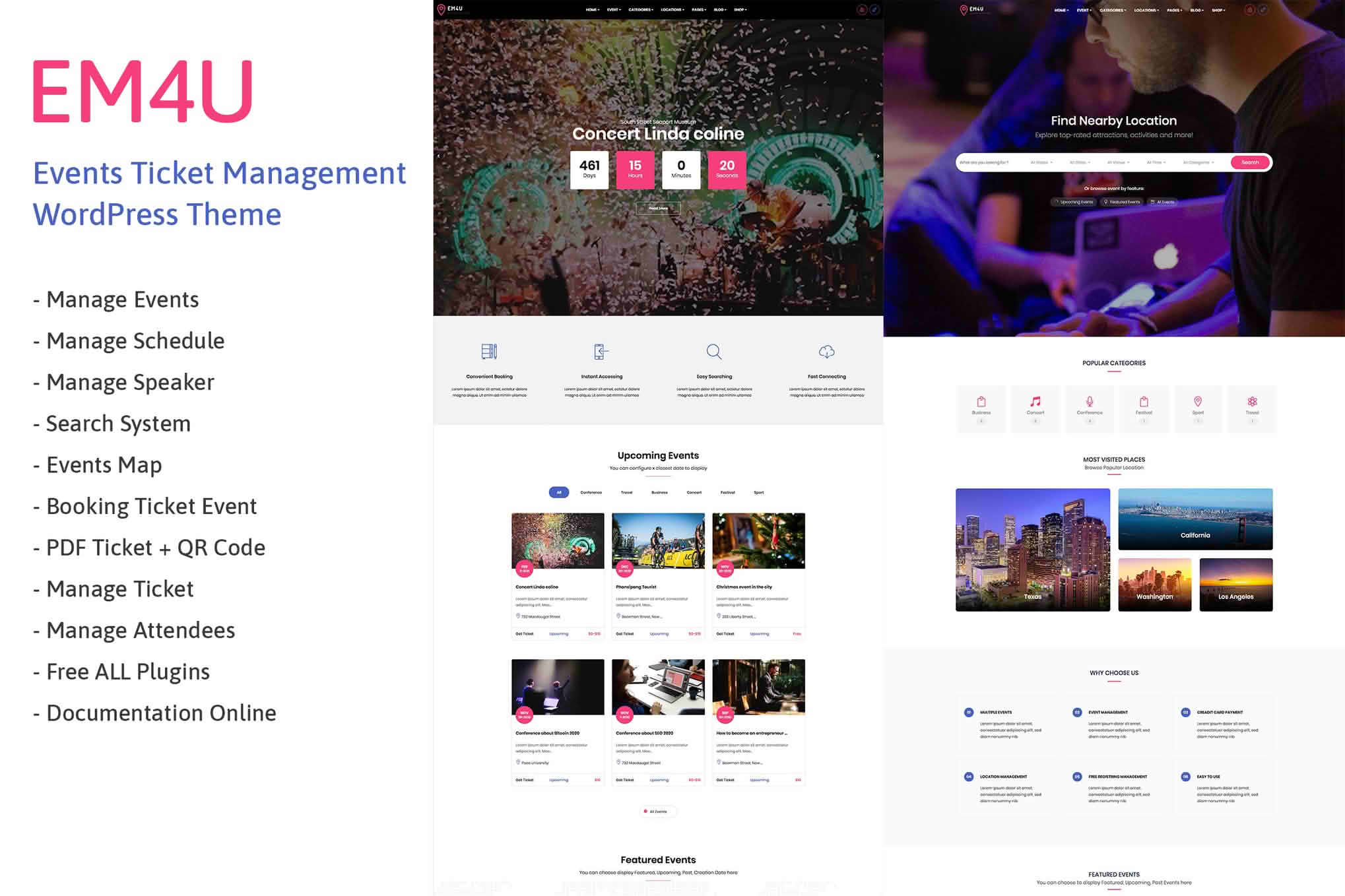 Download Event Management WordPress Theme for Booking Tickets - EM4U GPL WordPress Plugin