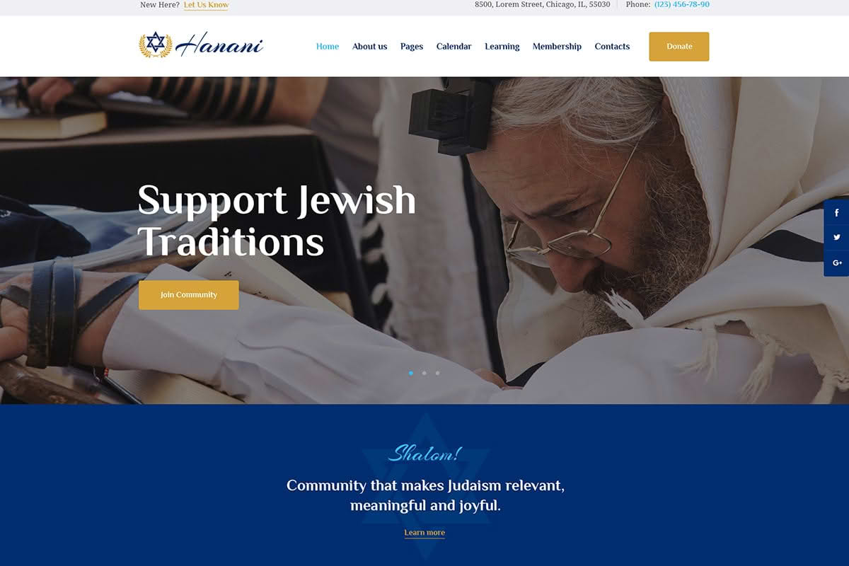 Download Hanani | Jewish Community & Synagogue WordPress Theme + RTL GPL WordPress Plugin