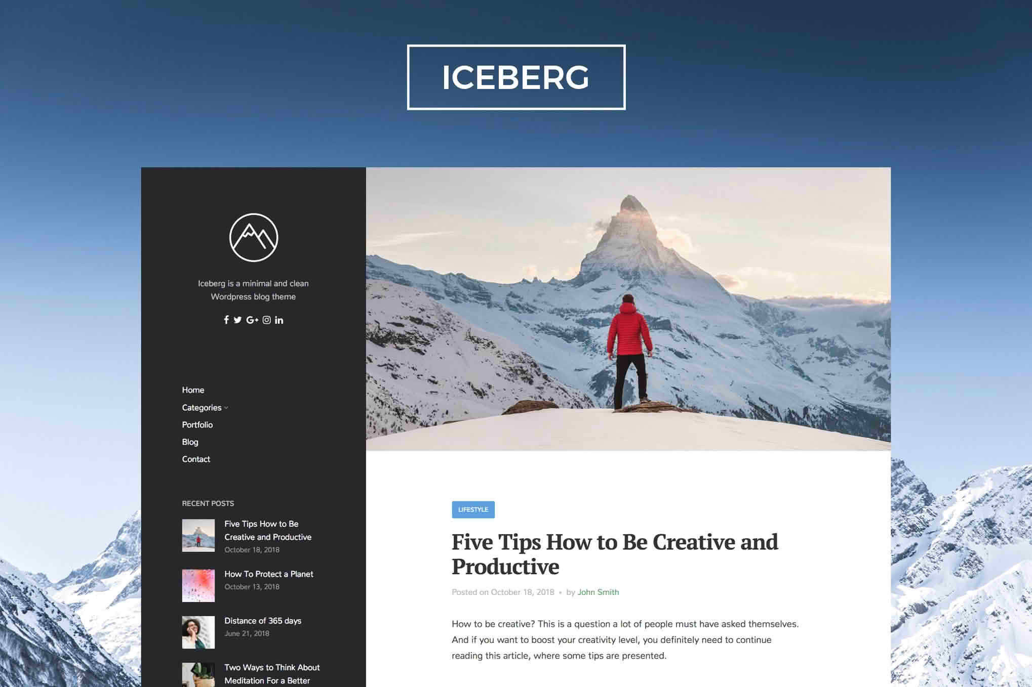 Download Iceberg - Simple & Minimal Personal WordPress Blog Theme GPL WordPress Plugin