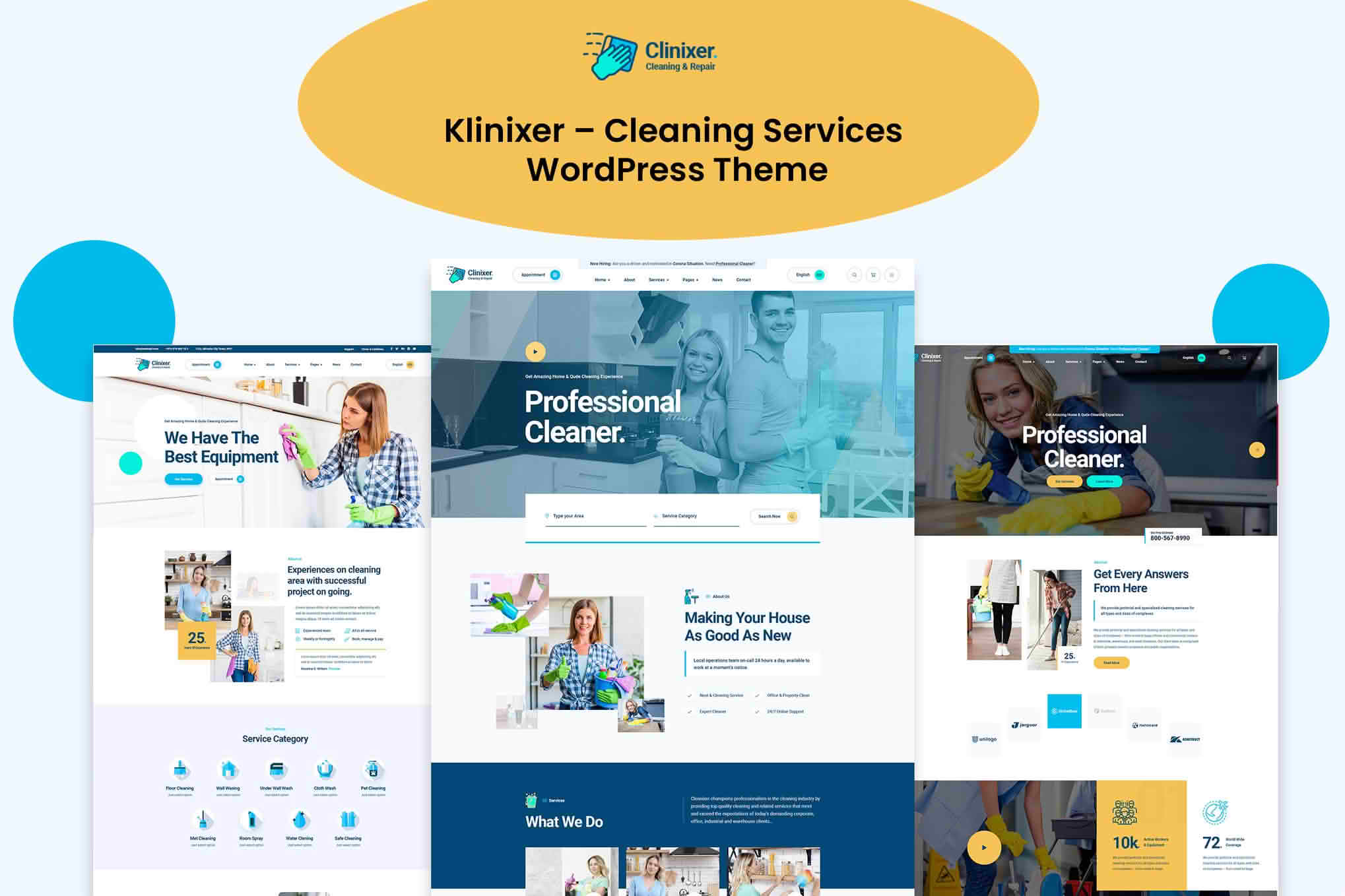 Download Klinixer - Cleaning Services WordPress Theme + RTL GPL WordPress Plugin