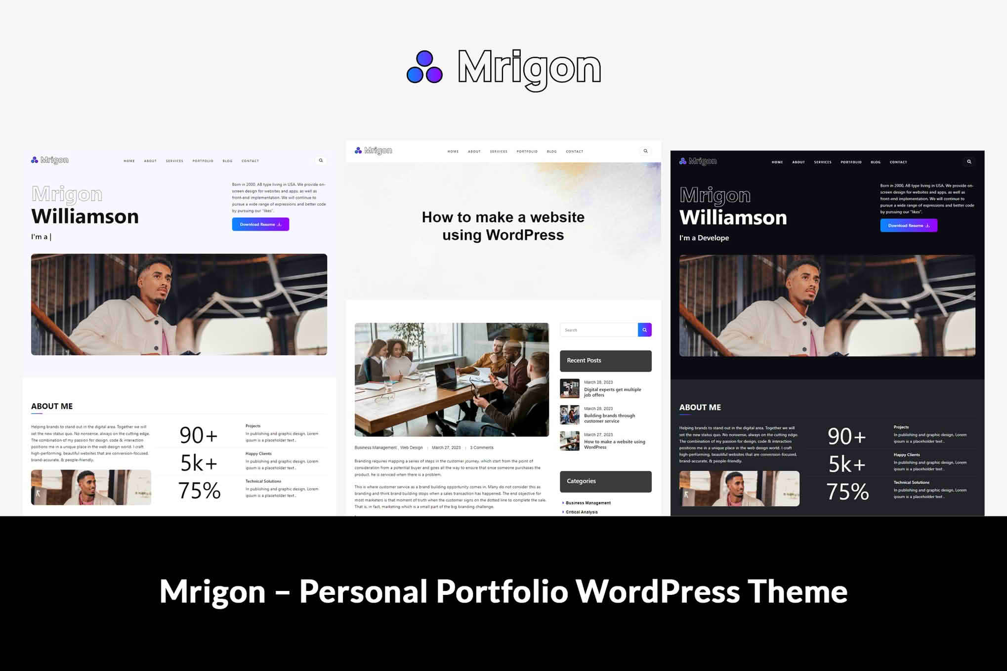 Download Mrigon – Personal Portfolio WordPress Theme GPL WordPress Plugin