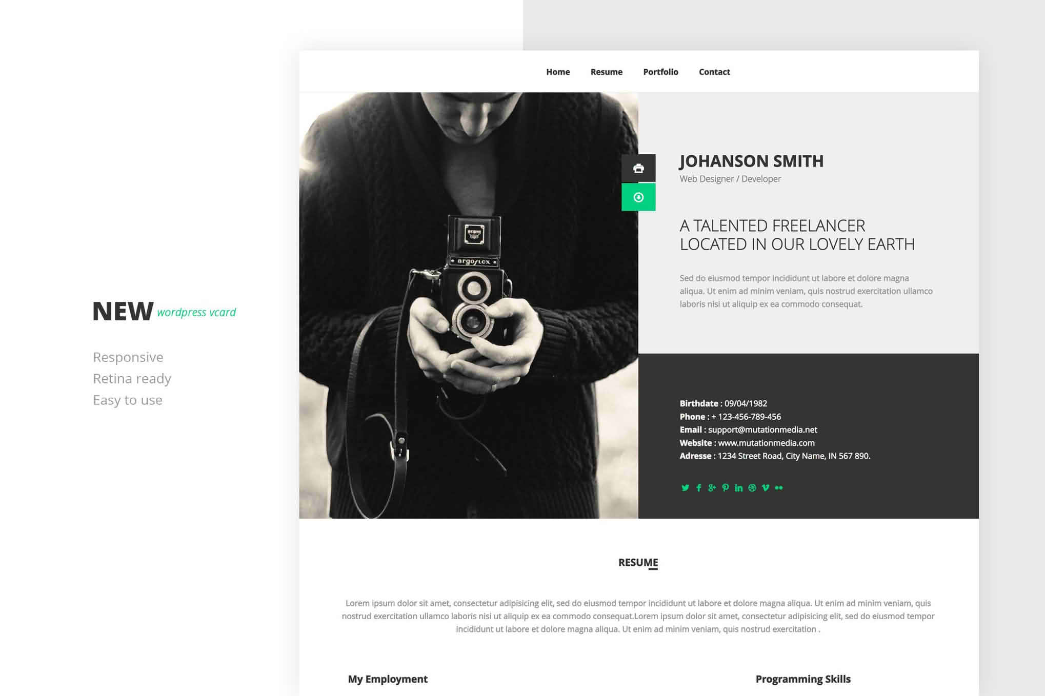 Download NEW Retina Ready WordPress Vcard Theme GPL WordPress Plugin