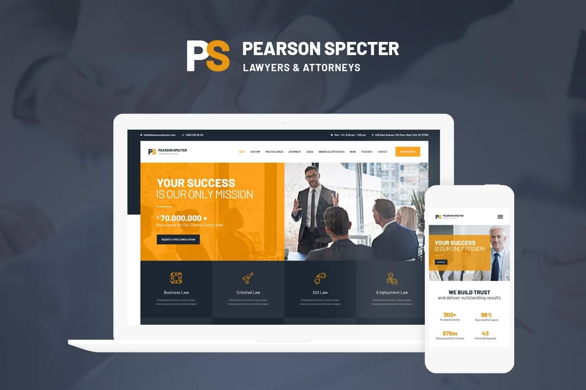 Download Pearson Specter | Lawyer & Attorney WordPress Theme GPL WordPress Plugin
