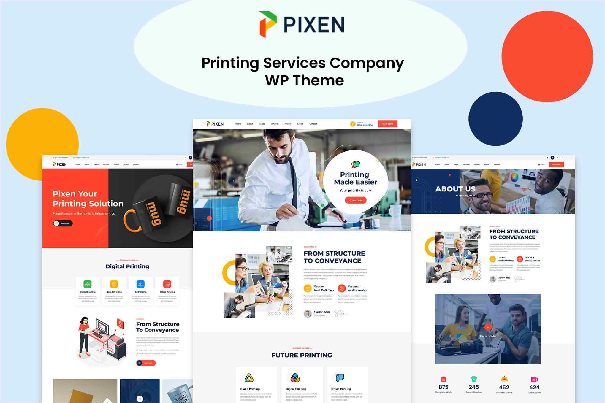 Download Pixeen - Printing Services Company WordPress Theme + RTL GPL WordPress Plugin