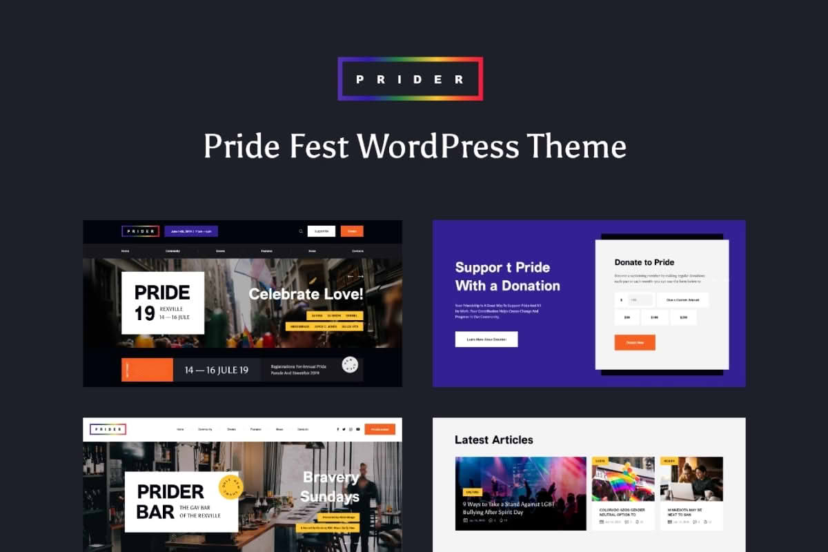 Download Prider | LGBT & Gay Rights Festival WordPress Theme + Bar GPL WordPress Plugin
