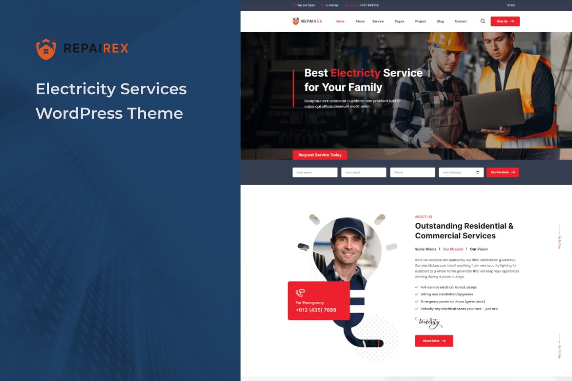 Download Repairex - Electricity Services WordPress Theme + RTL GPL WordPress Plugin