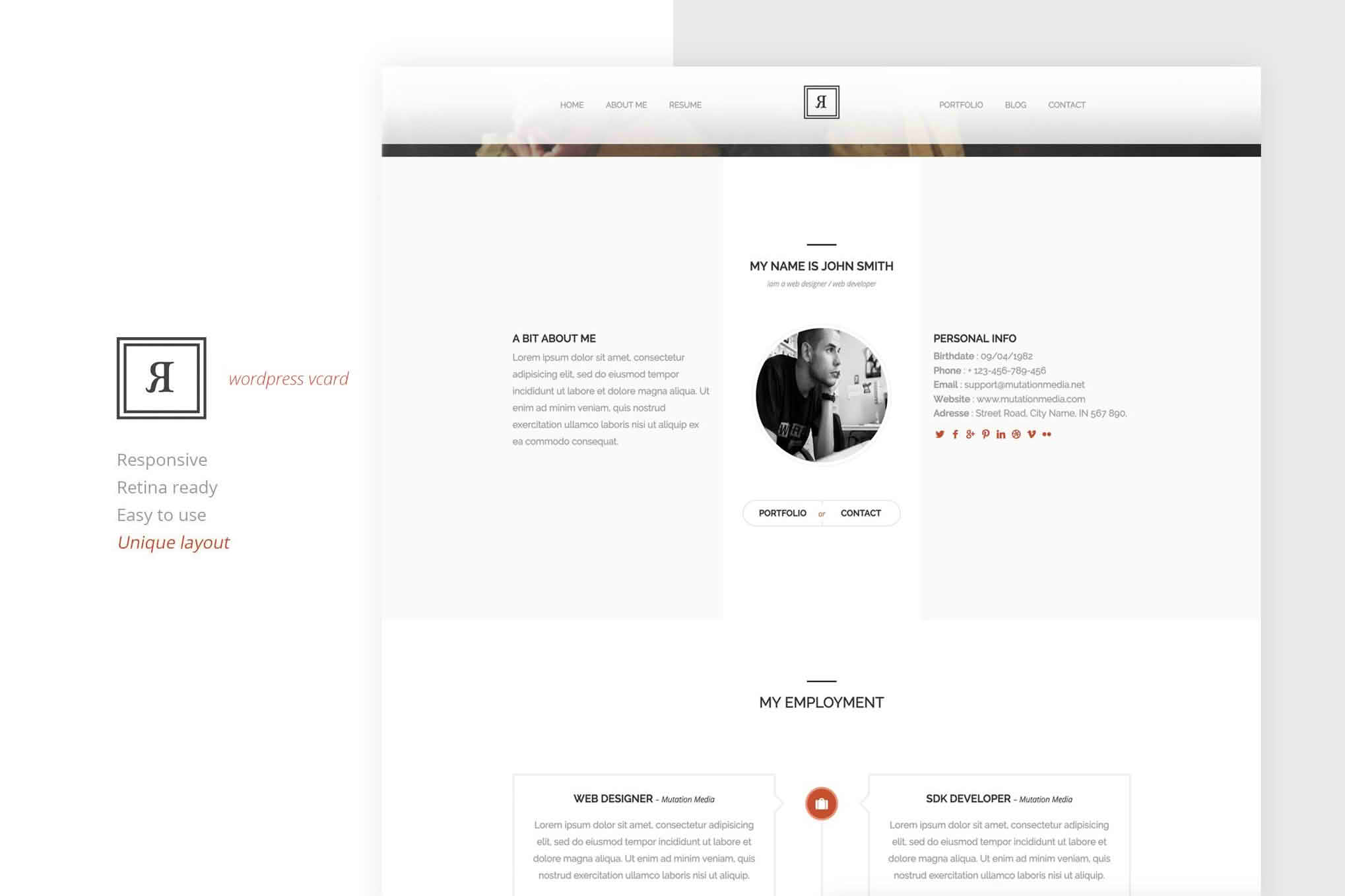 Download RIVAL One Page Vcard Wordpress Theme GPL WordPress Plugin