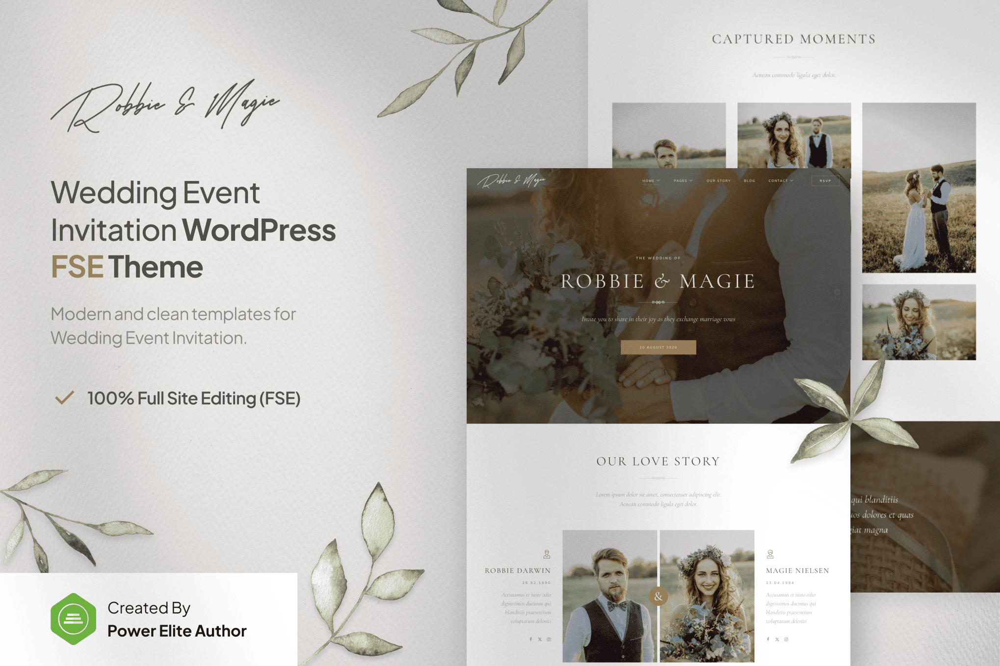 Robbie & Magie - Wedding Event Invitation FSE WordPress Theme