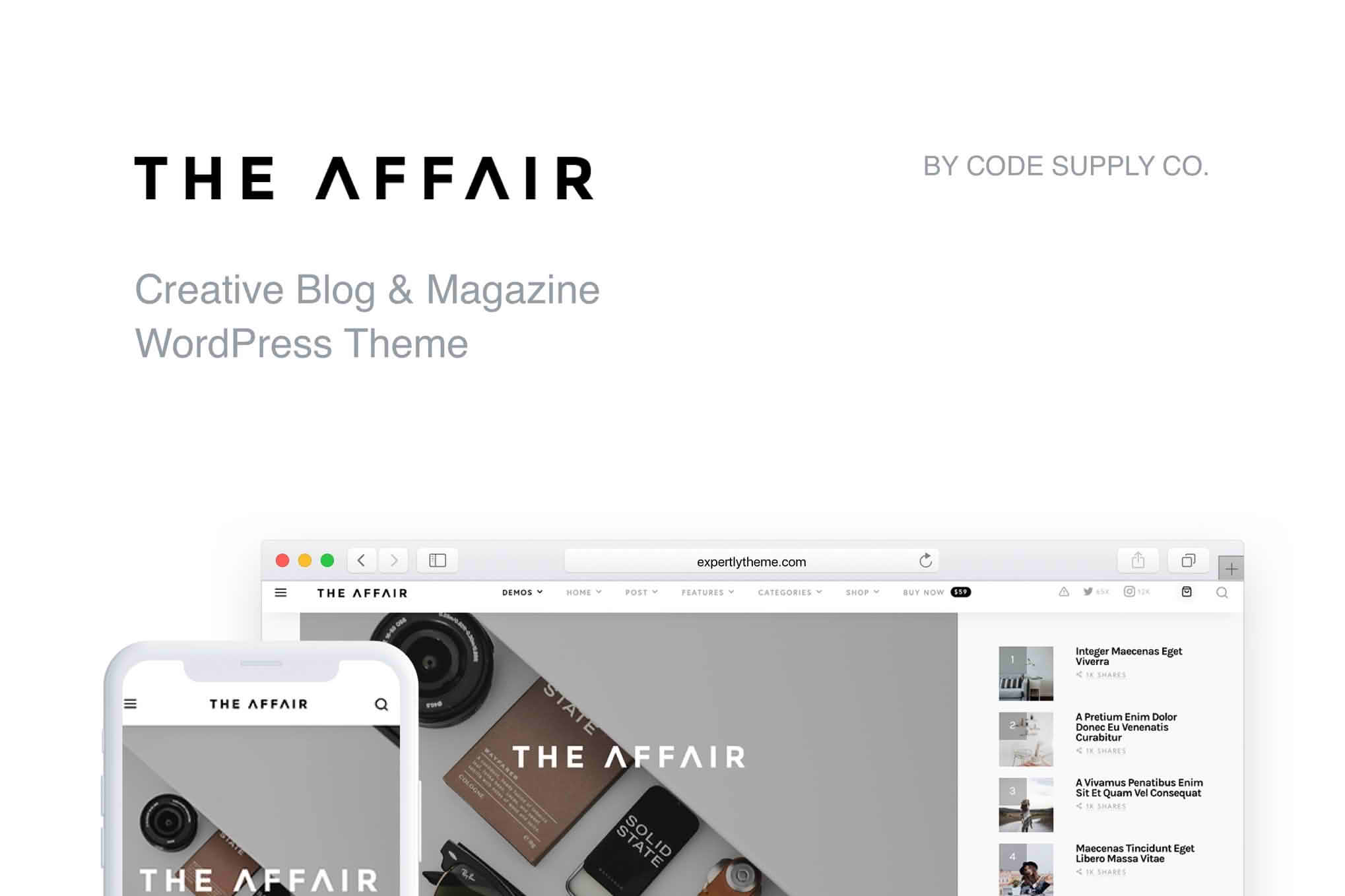 Download The Affair - Creative Theme for Personal Blogs and Magazines GPL WordPress Plugin