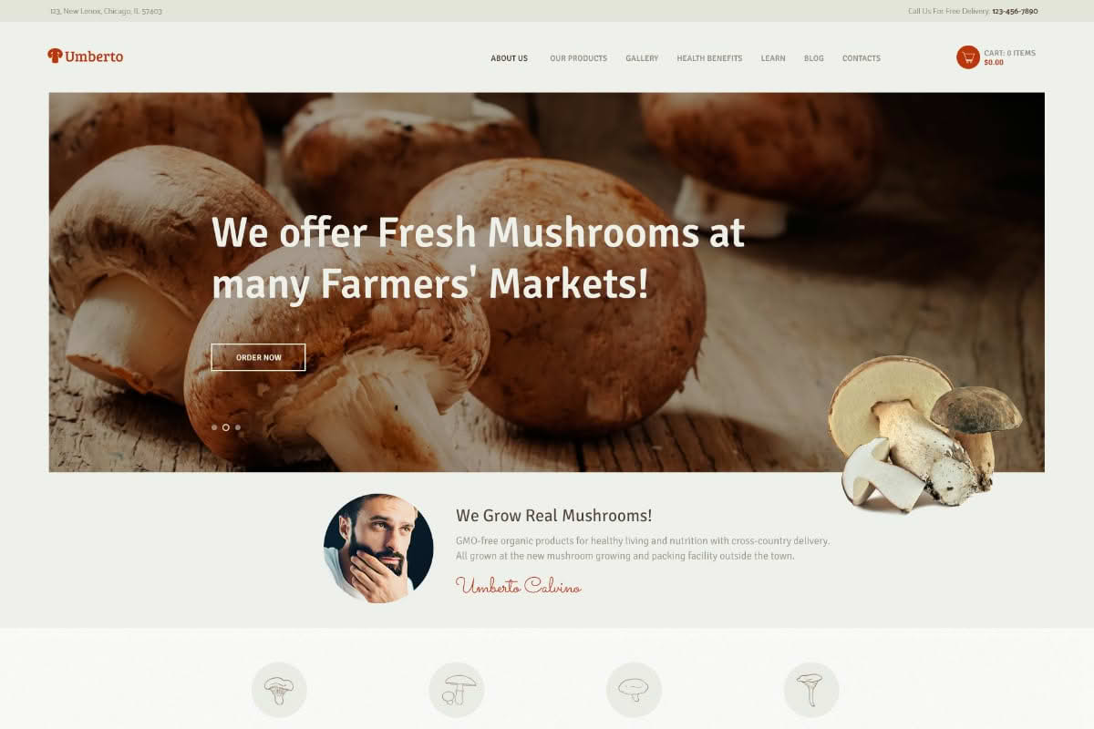 Download Umberto - Mushroom Farm & Organic Products Store WordPress Theme GPL WordPress Plugin